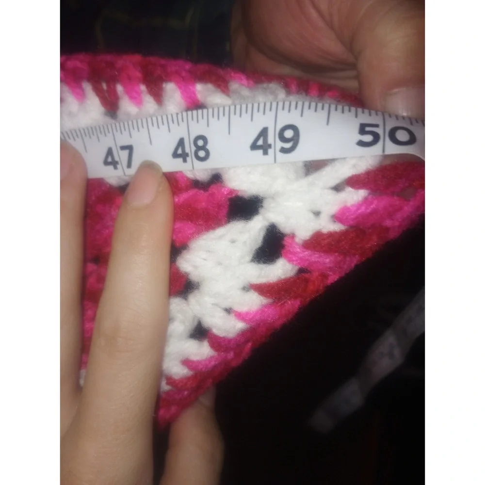 Vtg Granny Square Pink, White Red Crocheted Blanket 50x87in‎ Over 20yrs Old